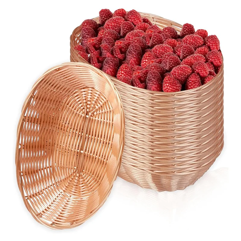 

T98C-12 Pack Plastic Oval Basket, Empty Bread Basket Food Storage Basket Bulk,Plastic Wicker Baskets Bin For Kitchen Serving