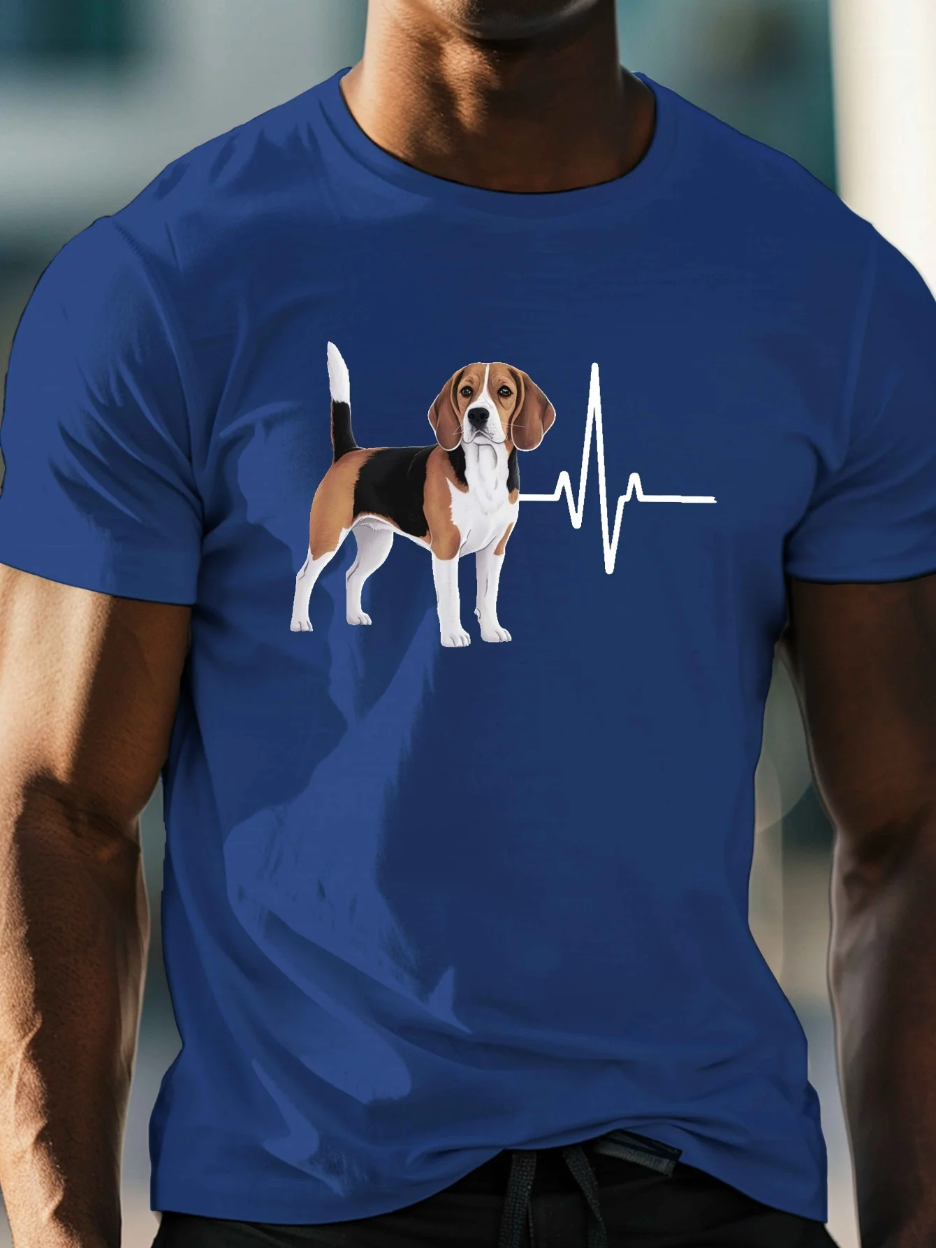 

Beagle Dog Heartbeat Line Graphic Men's Cotton Crew Neck T-Shirt Casual Lightweight Tee