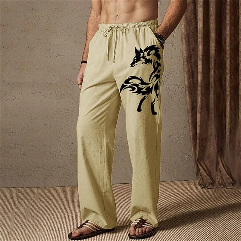 

Summer Trendy Men's Versatile Casual Pants Wolf Pattern 3D Printed Fashion Wide-Leg Pants Casual Plus Size Men's Long Pants