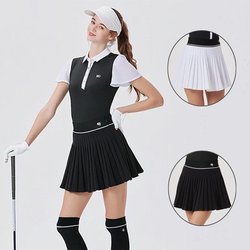 

Blktee Women Golf Skirt Anti-glare Inner Shorts Ladies Pleated Mini Tennis Badminton Skorts High-waist Elastic Culotte Golf Wear