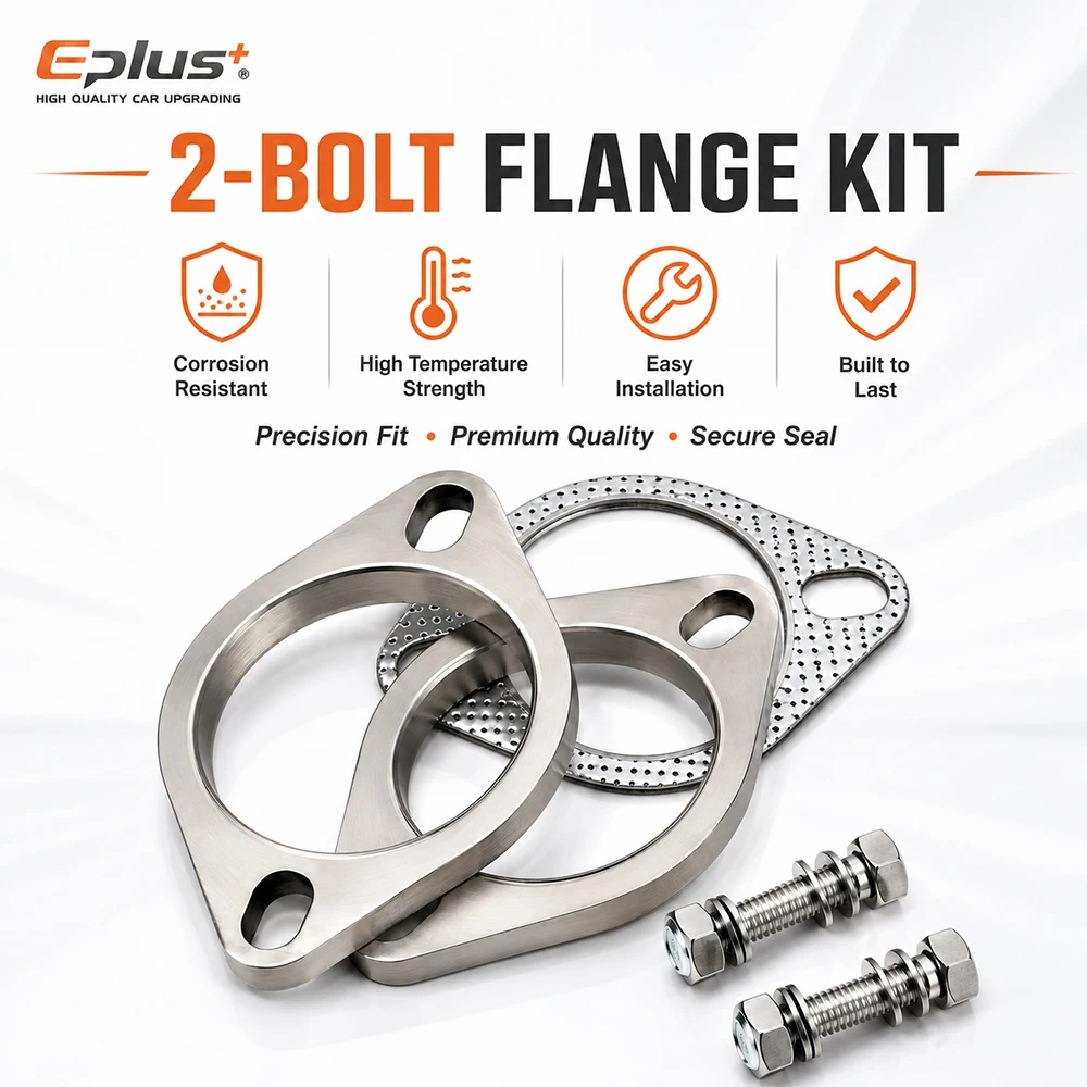 Eplus Komplettes 2-Loch 304 Edelstahl-Auspuffrohr-Flansch-Verbindungsset mit verstärkter Hochtemperaturdichtung für Auto- und Motorrad-Schalldämpfer – Detail 3
