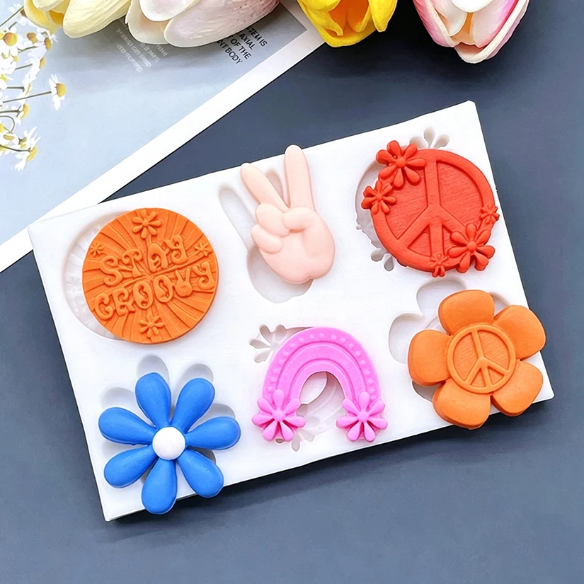 Peace Design Rainbow Daisy Silicone Sugarcraft Mold Cupcake Baking Mould Fondant Cake Decorating Tools