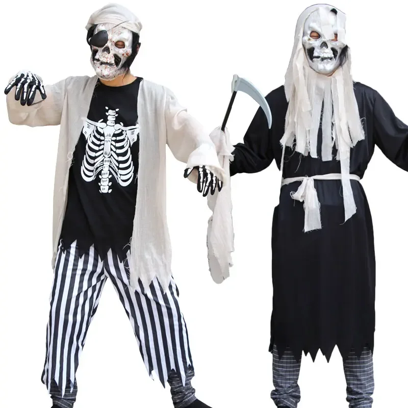 

2024 Halloween Costumes For Kids Grim Reaper Skeleton Scary Scream Cosplay Robe Trick or treating Spooky Boo Party Clothes