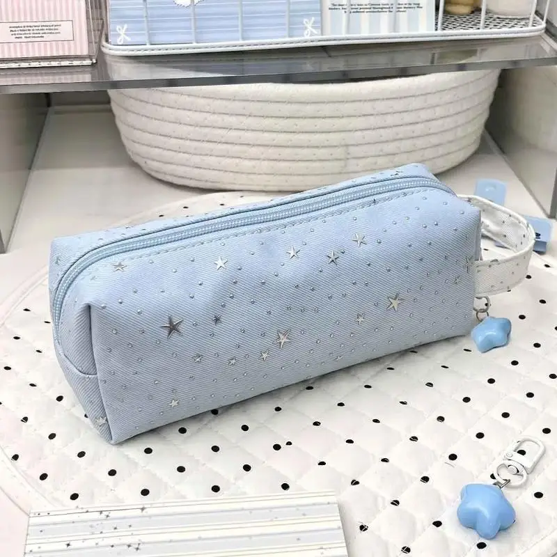 Modisches Stiftetui mit Polka-Dot- und Sternenmuster, tragbar, große Kapazität, Stifttasche für Schüler, Schule, Büro, Schreibwaren – Detail 6