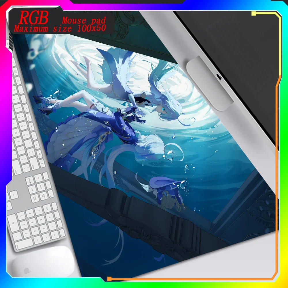 Hot selling items Genshin Impact Furina Computer HD printing Mouse Pad Gamer Large size 100x55 Office Cabinet Keyboard Mause Pad