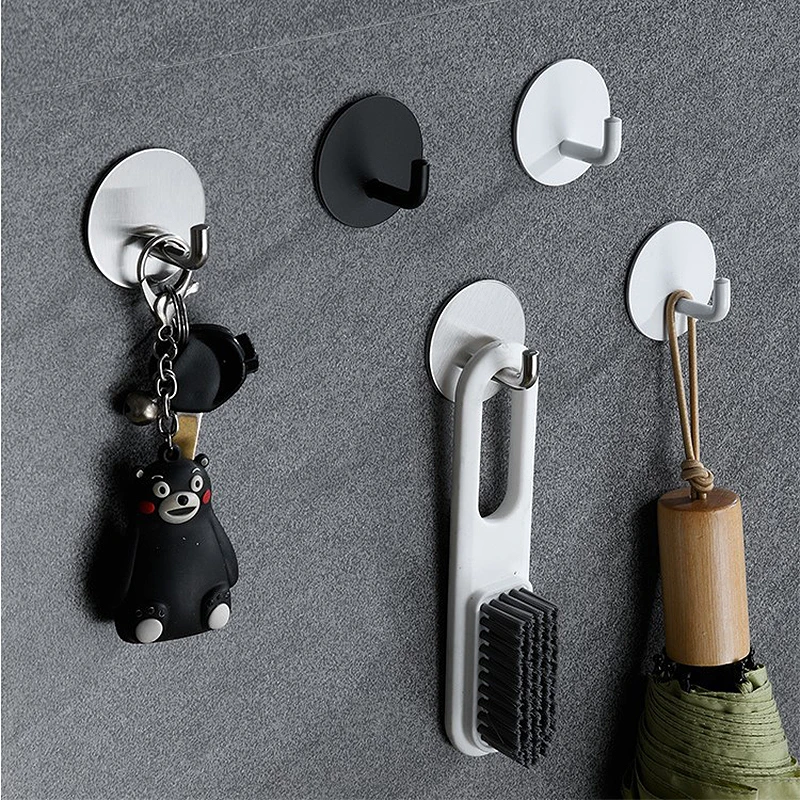 

Stainless Steel Round Bath Towel Hooks, Self Adhesive Wall Hooks, Heavy Duty Storage Racks, Organizer for Bathroom, Kitchen