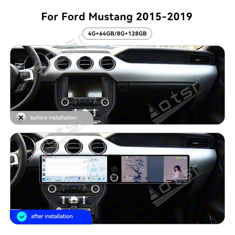 

For Ford Mustang 2015-2019 12.3" Android 13 HD Dual Screen Car Radio Car Multimedia Video Player GPS Navigation Carplay Unit DSP