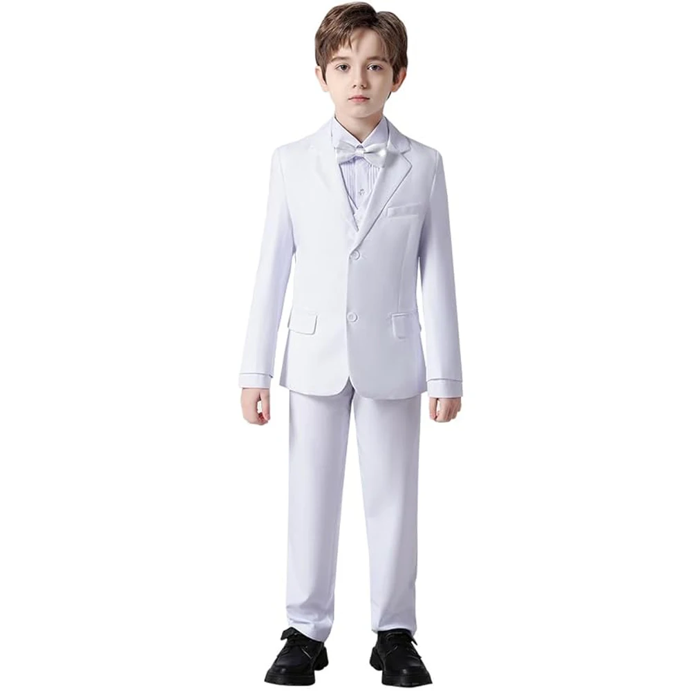 

Children Formal White Dress Suit Set Boys Wedding Birthday Photography Costume Kid Blazer Vest Pants Bowtie Outfit