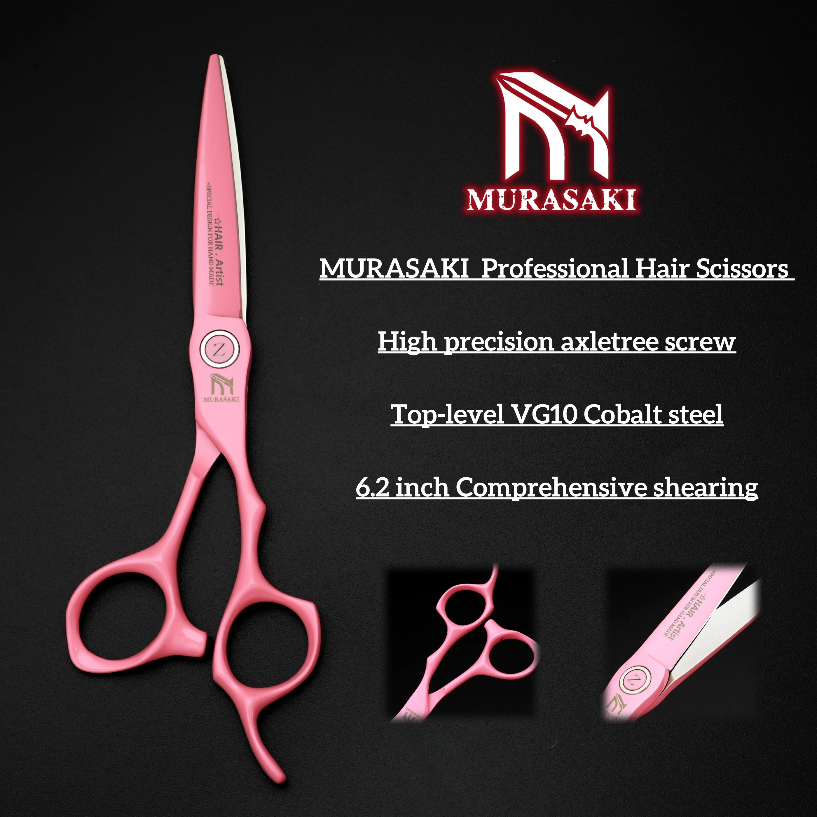 MURASAKI 6.2 inch Hairdressing Scissors, VG10 Cobalt Steel Barber Scissors, Comprehensive Shearing Blade, Top-Level Barber Tools