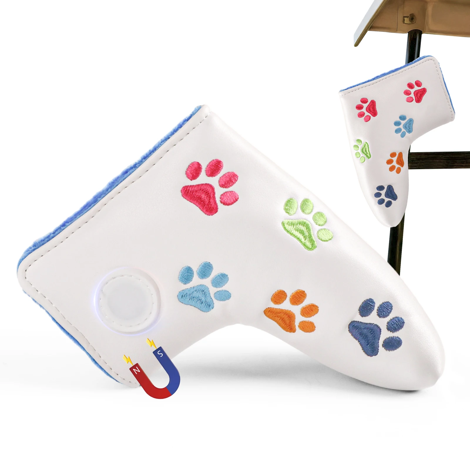 Blade Putter Cover met magnetische sluiting en externe karretmagneet, PU lederen putter headcover met ingebouwde houder voor balmarker