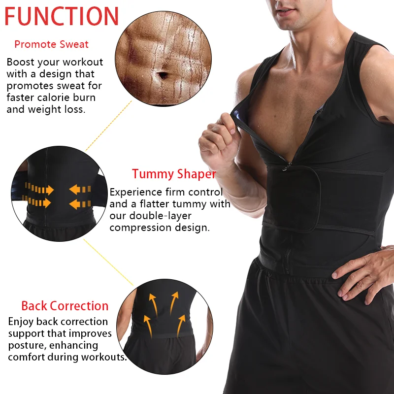 Men Shapewear Body Shaper Waist Trainer Vest Slimming Shirt Sauna Sweat Faja Compression Undershirt Fat Burner Workout Tank Tops