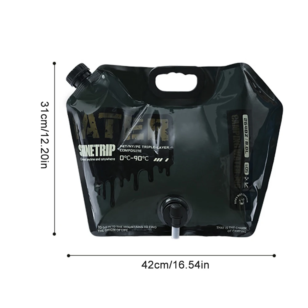 حقيبة مياه للتخييم سعة 8 لتر، حاوية مياه محمولة متعددة الأغراض، لا توجد تسرب، حقيبة قابلة للطي مع صنبور لوازم التخييم