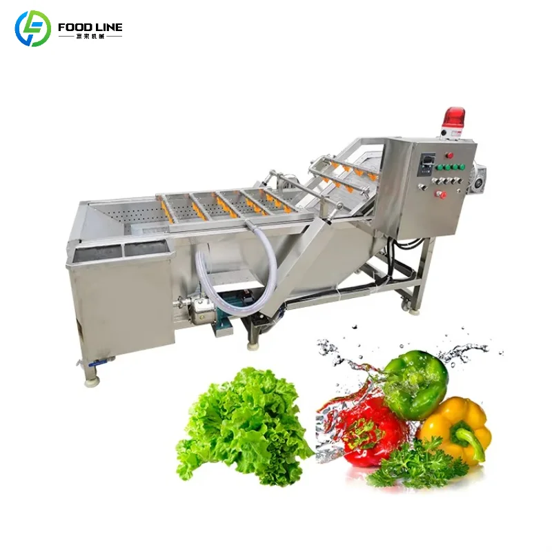 

Customized Commercial Food Grade Fruit and Vegetable Washing Machine Bubble Washer with Sprinkler System