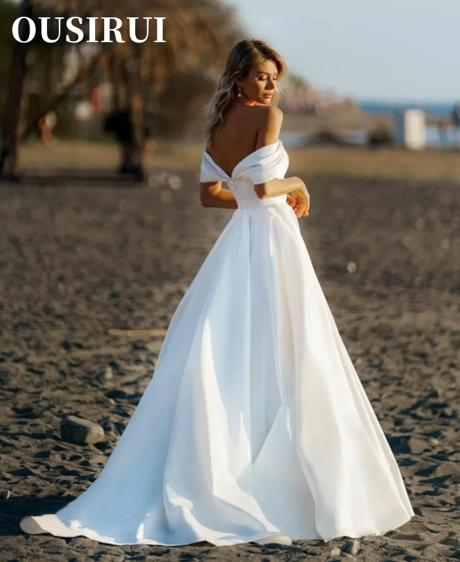 Una linea principessa abito da sposa spiaggia abito da sposa per le donne 2024 Sexy al largo della spalla semplice e moderno Robe De Mariee personalizza