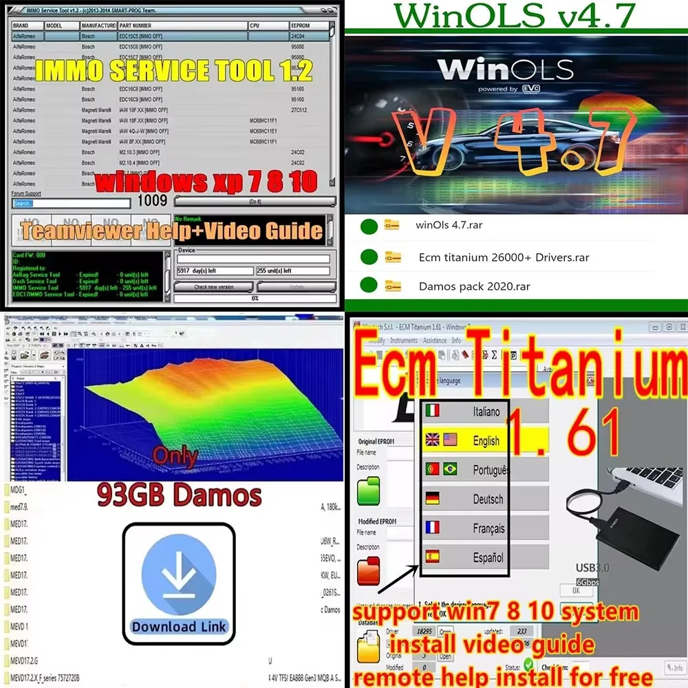 أداة Winols 4.7 المنشط الكامل لنظام التشغيل Windows 7 10 11 لا حاجة إلى Vmware متعدد اللغات + Damos + ECM TITANIUM + أداة خدمة IMMO 1.2