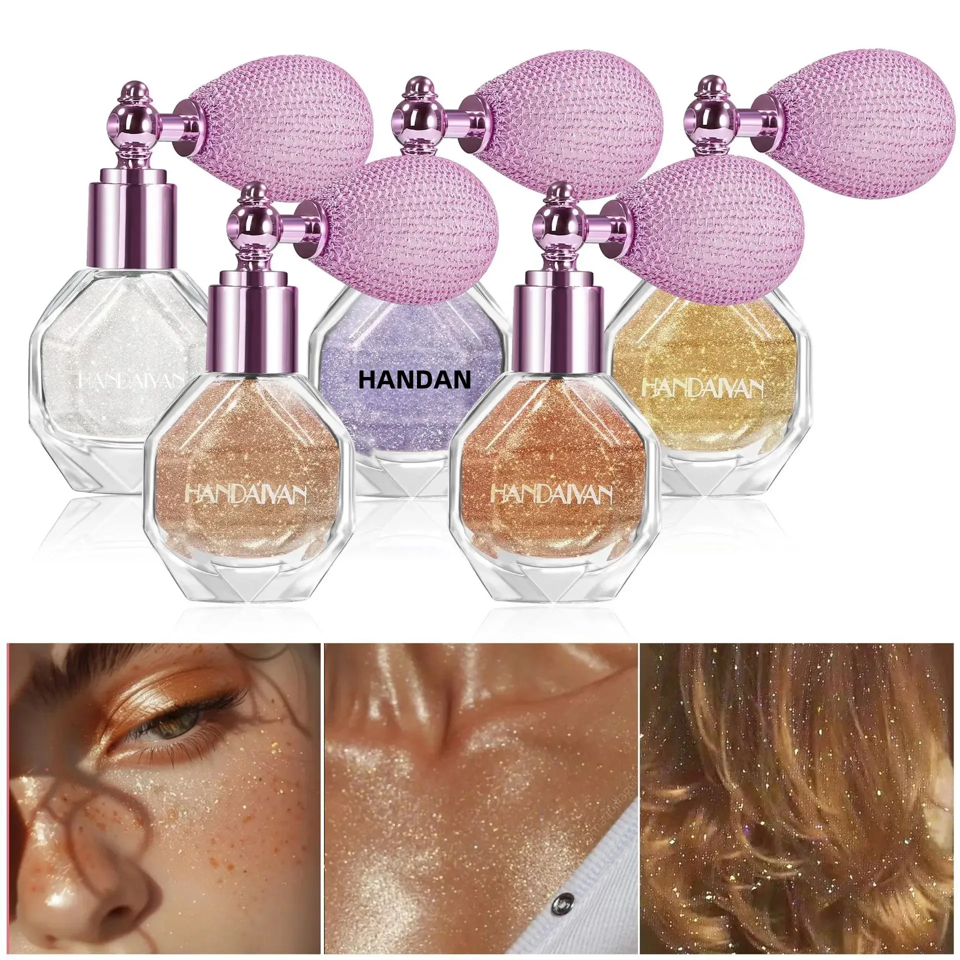 Spray de poudre à reflets pour le corps, 5 couleurs, éclaircissant, scintillant, pour vêtements, visage, cheveux, maquillage, surligneur