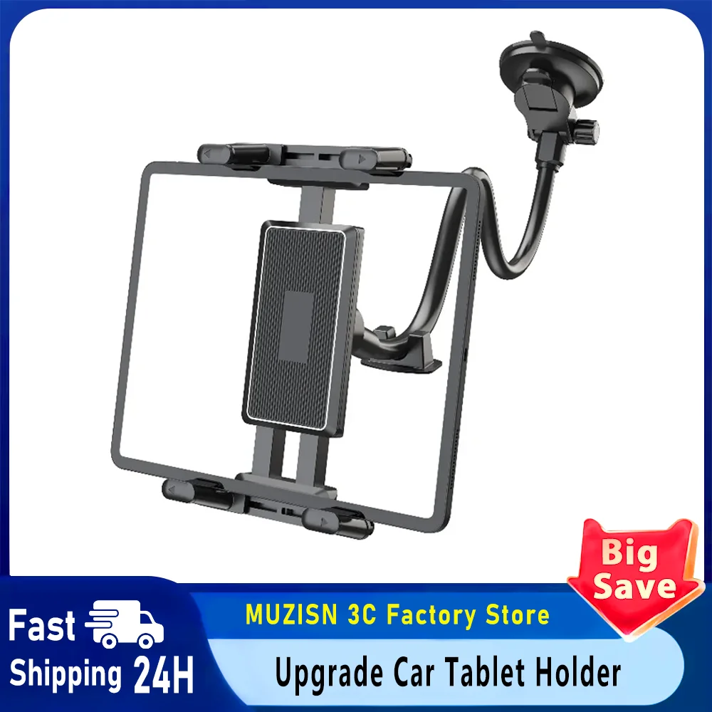 Dashboard Tablet Holder for Car Suction Cup Car Windshield Mount with Large Clamp for All 5