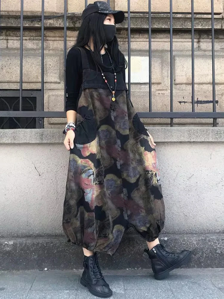 Amax luluE Spring New Fashion 2024 Women Gothic Jeans Loose Vintage Ladies Overalls Printed Flowers Oversized Casual Harem Pants