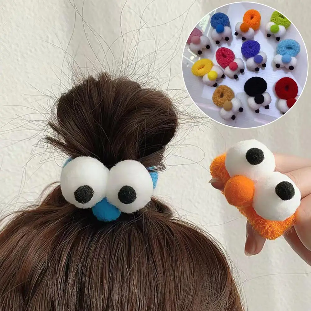 Hair Ties Colorful Cartoon Hair Ropes with Big Eyes Decor Elastic Anti-slip Ponytail Holders for Women Cute Durable Hair Bands