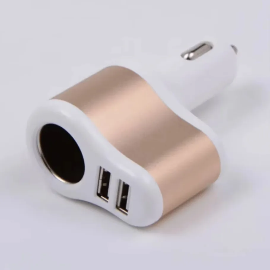 12V Car Cigarette Lighter Socket 3.1A Dual Port USB Gold Auto Charger For Moible Phone Car Cigarette Lighter Splitter Universal