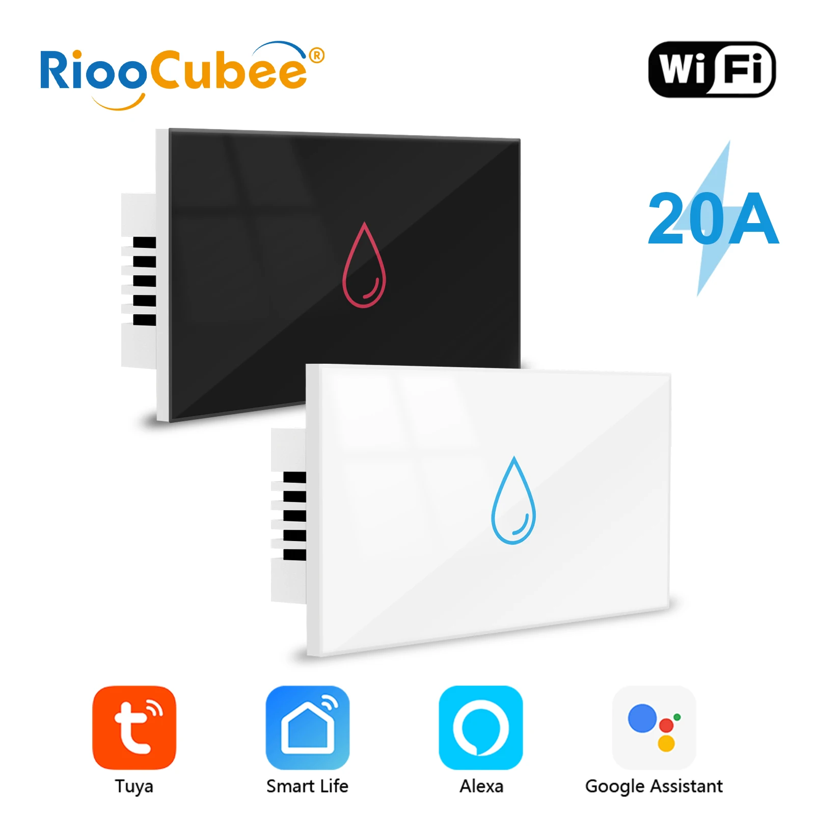 RiooCubee Tuya Smart Life 20A Boiler Water Heater Switch Energy Consumption Record Timer Remote Control with Google Home Alexa