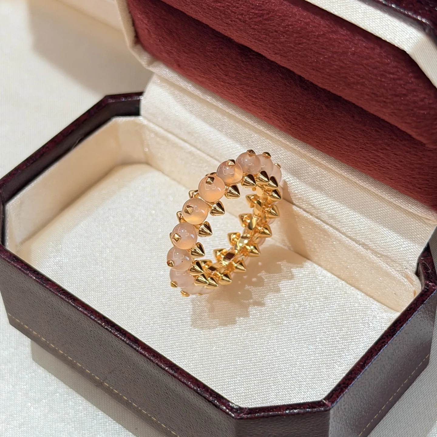 High Craft New 925 Sterling Silver Pink Chalcedony Rivet Rings 18k Gold Plated Fine Luxury Jewelry For Women