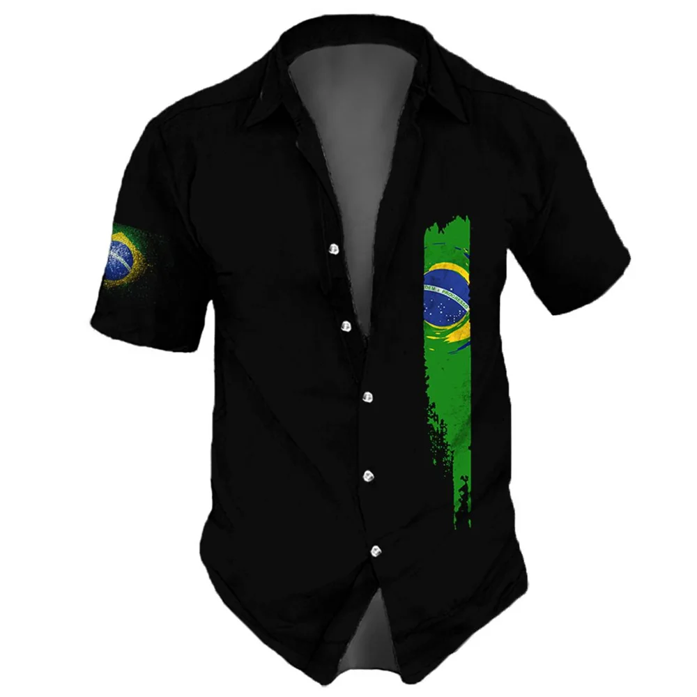 2023 Nieuwe Brazilië Vlag Heren Shirt 3d Print Casual Beach Party Hawaiian Shirts Man Streetwear Oversized Retro Shirts Tops zomer