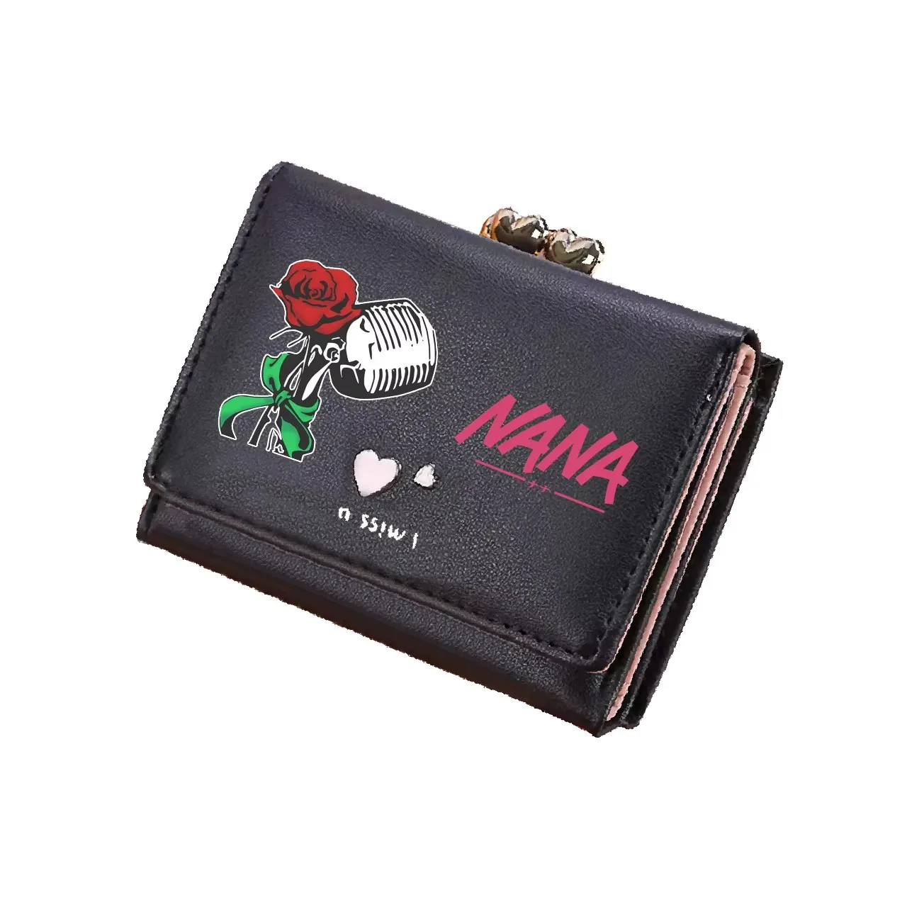 NANA Anime Coins Purses Girls Pink ID Card Holder Cute Short Wallets Female Money Bags Cartoon Rose Print Women Cash Clutch Bags