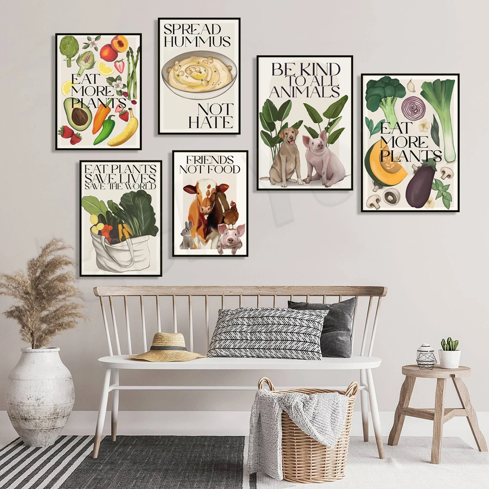 ملصق نباتي وأصدقاء لا طعام ، جدار اللوحة ، أكل المزيد من النباتات ، مرحبا بكم في بيتي #4