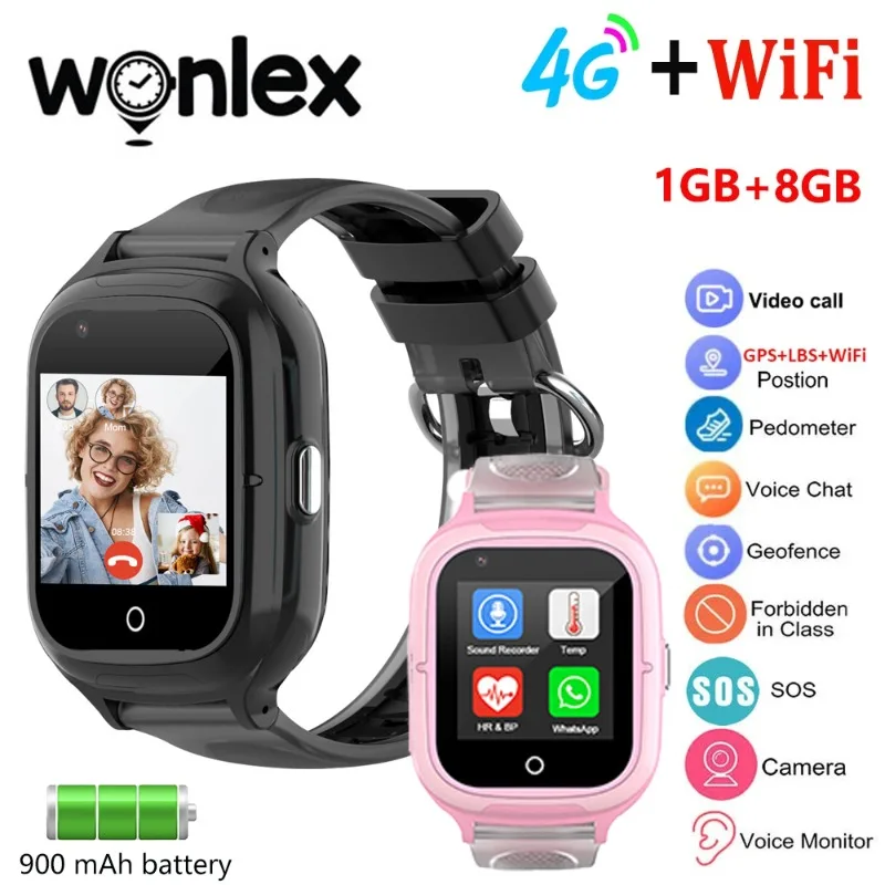 Wonlex Smart Watch Children 4G SOS Video Call Thermometer Heart Rate Monitor Kids Smartwatch KT23T GPS WiFi Location Tracker