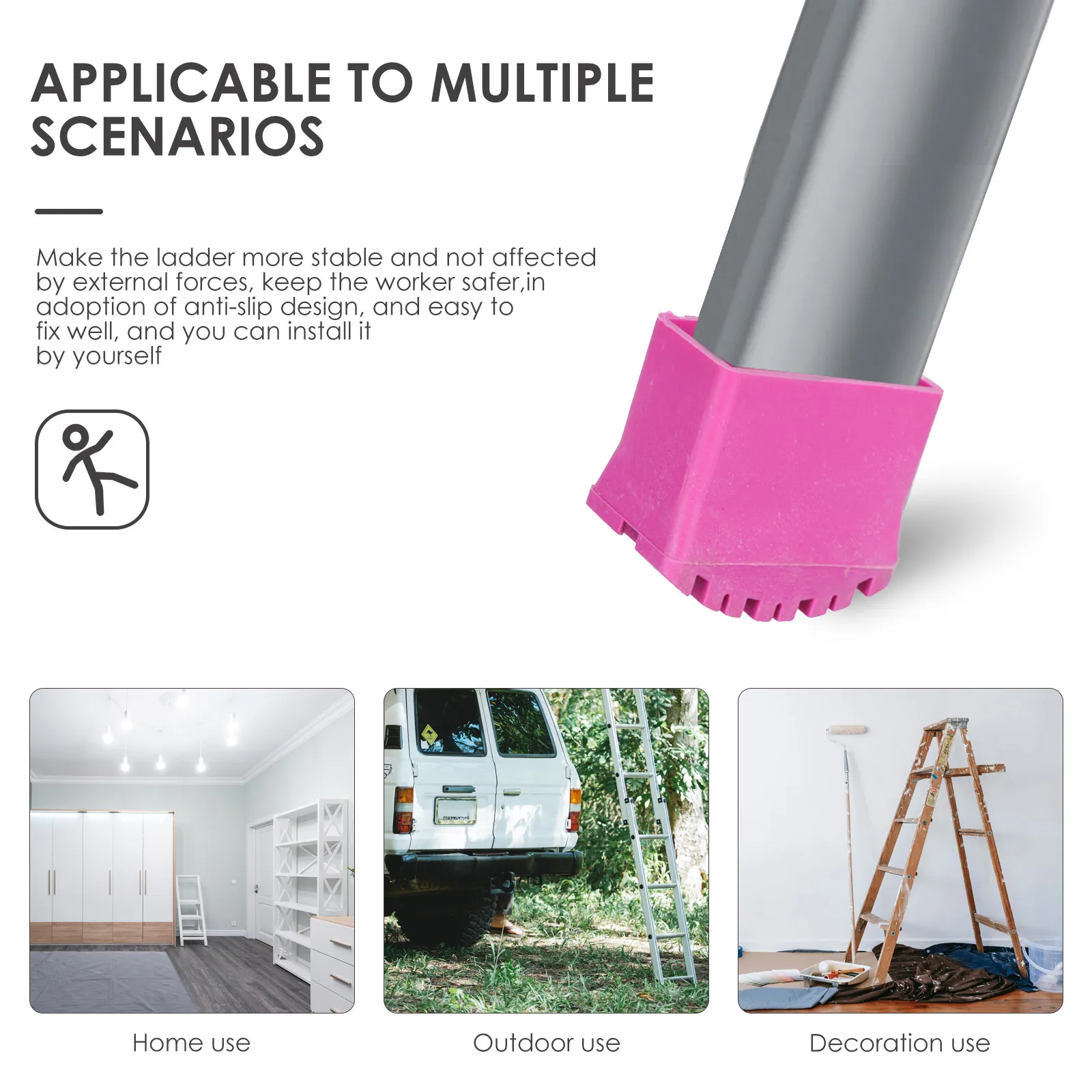 

2 шт. противоскользящие накладки на ножки лестницы, прочный резиновый материал, противоскользящий дизайн, легко устанавливаются, защищают пол от повреждений, длительное использование.