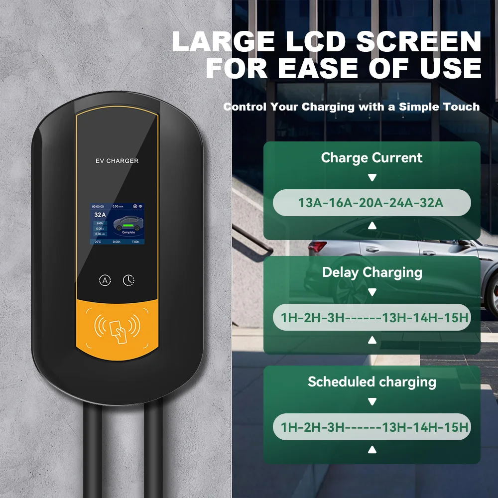 Estación de carga IPENGEN Type2 EV, cargador de vehículo eléctrico de 7KW /11KW / 22KW con tarjeta magnética, Control inalámbrico por aplicación, caja de pared de 16A/32A