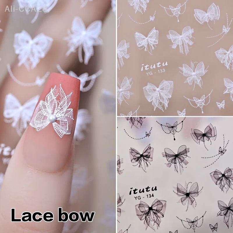 Pegatina para uñas con forma de lazo de encaje, calcomanía en relieve estereoscópico, adhesivo para mejorar el salón de manicura, entusiastas de la manicura DIY