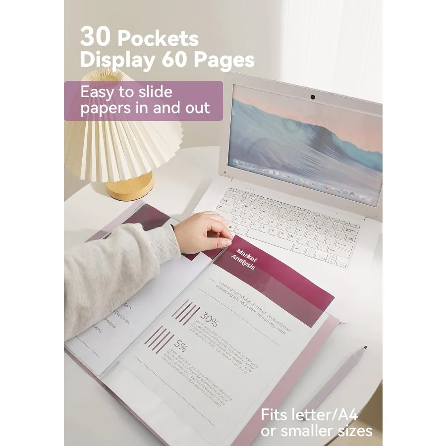 Raccoglitore pastello con buste in plastica trasparente 30 tasche Display 60 pagine Cartelle per presentazioni portafoglio per documenti Ricetta Art Ce