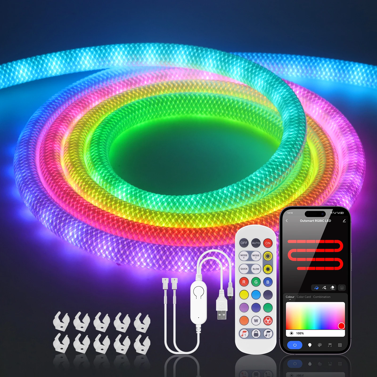 USB Tuya WIFI Neon LED Strip 360 Degree WS2812B Smart RGBIC Flexible Silicon Light IP67 5V WS2811 Round Reticulate Pattern Tape