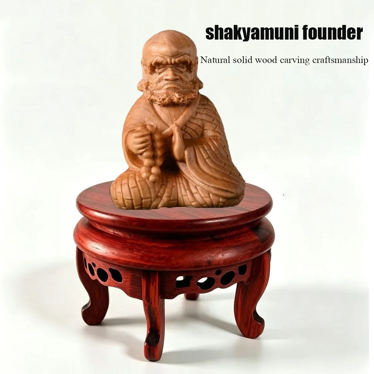 Cypress Wood Bodhidharma Statue Zen Daruma Figurine Feng Shui Wealth Luck Home Office Car Decor  shakyamuni founder