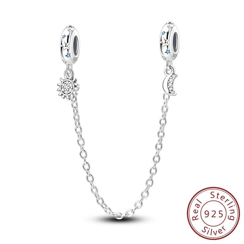 

Подвески, оригинальные стерлингового серебра 925, защитная цепочка, бусины «Солнце, Луна, звезды», подходят для браслета, женские украшения, изысканный подарок «сделай сам», аксессуар