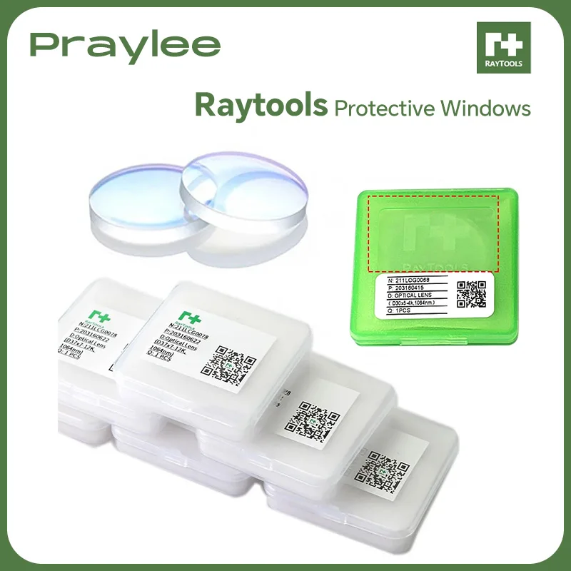 

Praylee оригинальные Raytools защитные стекла для лазерной резки 22,35x4 27,9x4,1 30x5 37x7 1064 нм кварцевый плавленый кремнезем для лазерной режущей головки