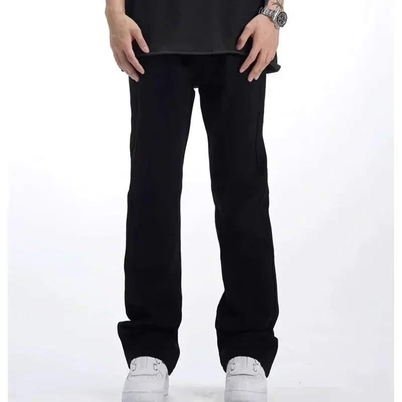 Man Solid Color Loose Fit Jeans Unisex 2025 Spring Summer New Pants American Casual Fashion Slimming Micro Flared Trousers Style