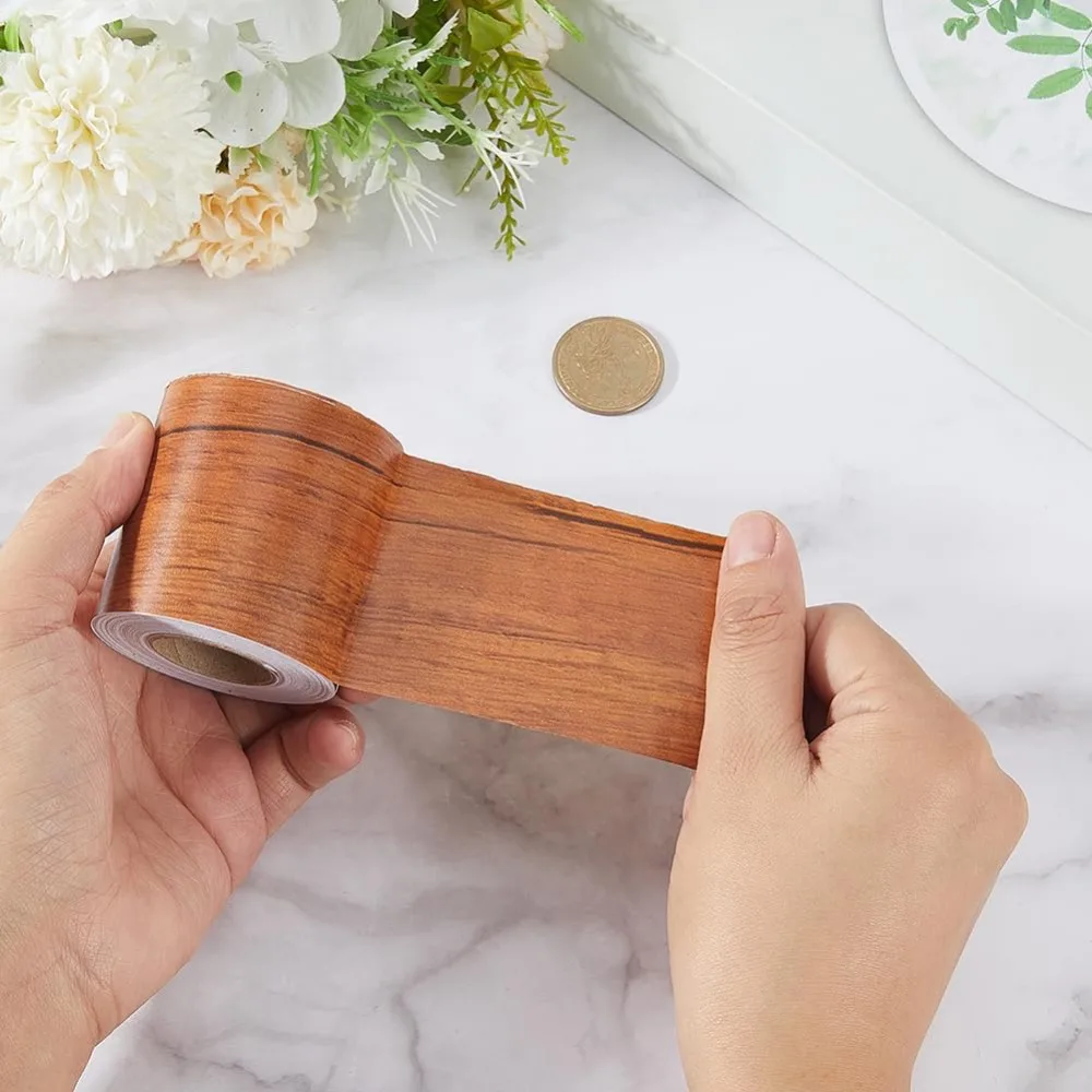 PVC Self Adhesive Wood Grain Tape 10m Long Waterproof Wallpaper for Furniture Repair Floor Skirting