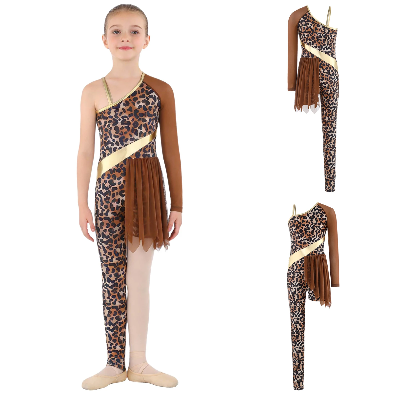 Girls Cave Costume Kids Primitive Native Tribal Cavegirl Outfit Leopard Dance Jumpsuit Historical Tribe Caveman Fancy Costumes