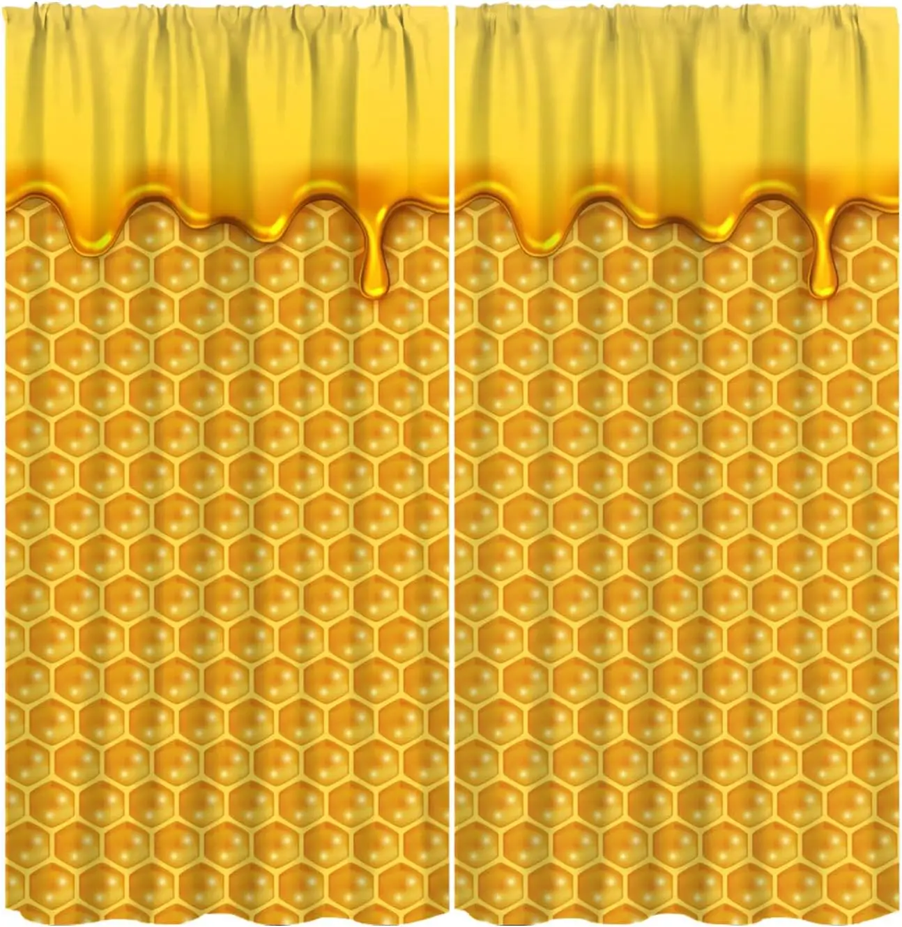 Elegant Gold Honeycomb Curtain Pair 2pcs Modern Hexagon Pattern Curtains for Living Room Window Home Decor