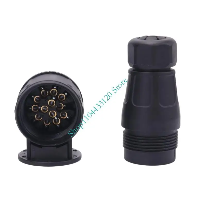 European-Style 13-Pin Trailer Electrical Coupler with 12 V Rating, Round Male for Towing Vehicle and Campers Lighting
