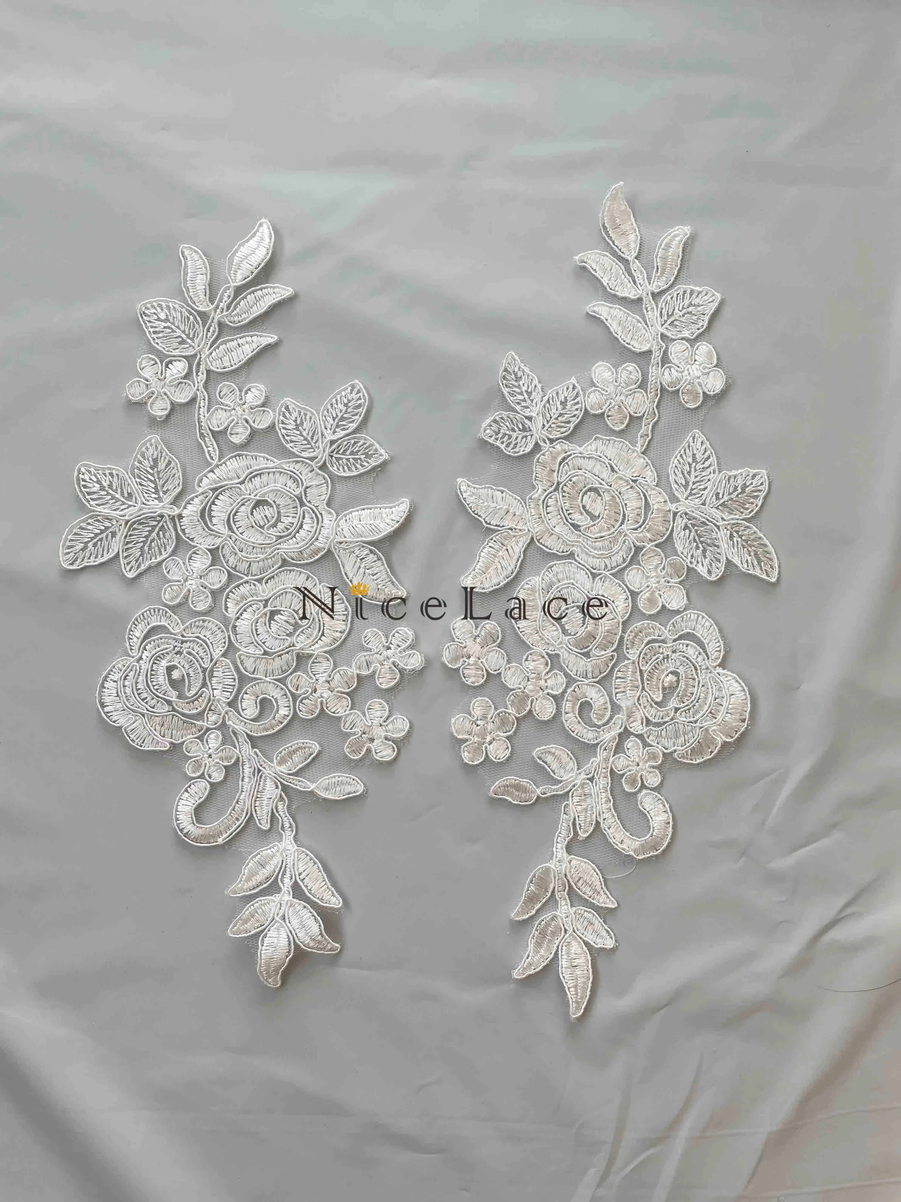 

3Pairs/Lot 2024 White Rose High Quality corded Embroidery appliques for sewing accessories Bride Wedding dresses Woman Garments