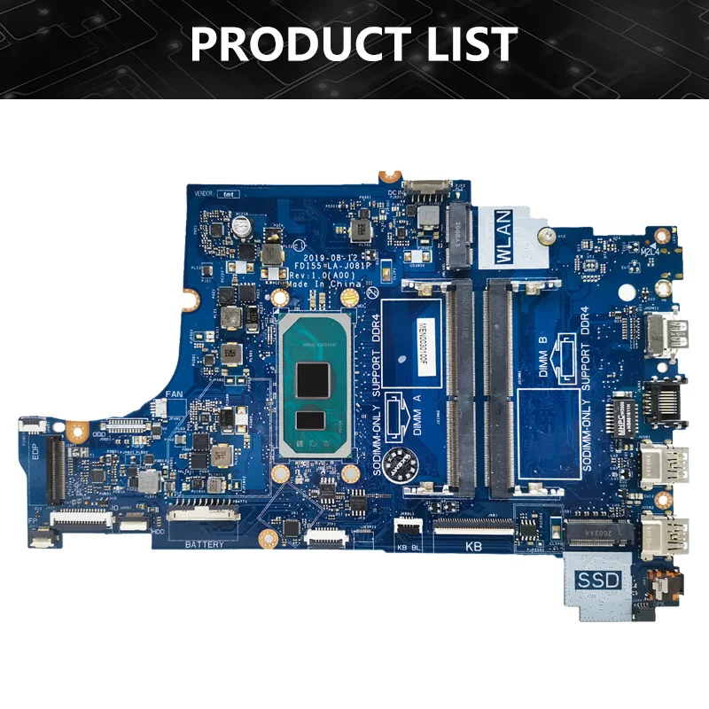 FDI55 LA-J081P For Dell 3493 3593 559 5770 Notebook Mainboard i3-1005G1 i5 i7-1065G7 CPU 052X6W 004C38 Laptop Motherboard