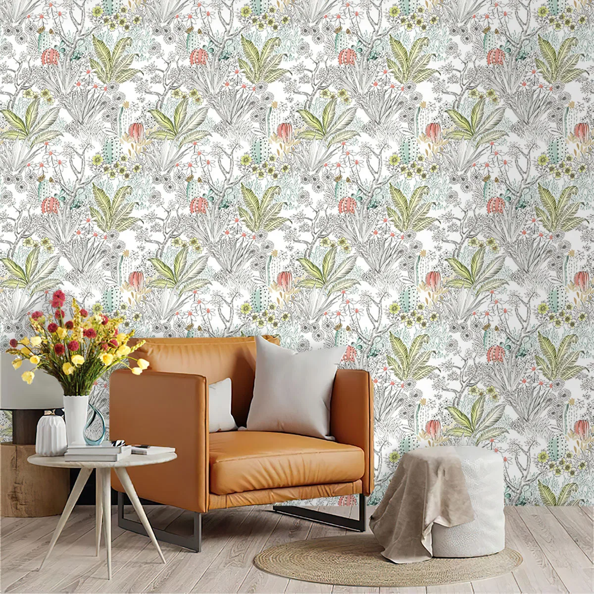 Peel and Stick Cactus Wallpaper Boho Removable Floral Self Adhesive Wallpaper for Bedroom Cabinets Wall Decor