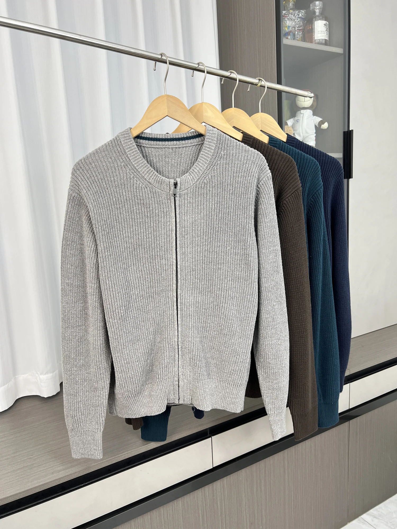 

Couple's Style Zipper Cardigan Casual Long Sleeve round Neck Knitted Sweater Outerwear for Men And Women Pure Color Leisure Wear