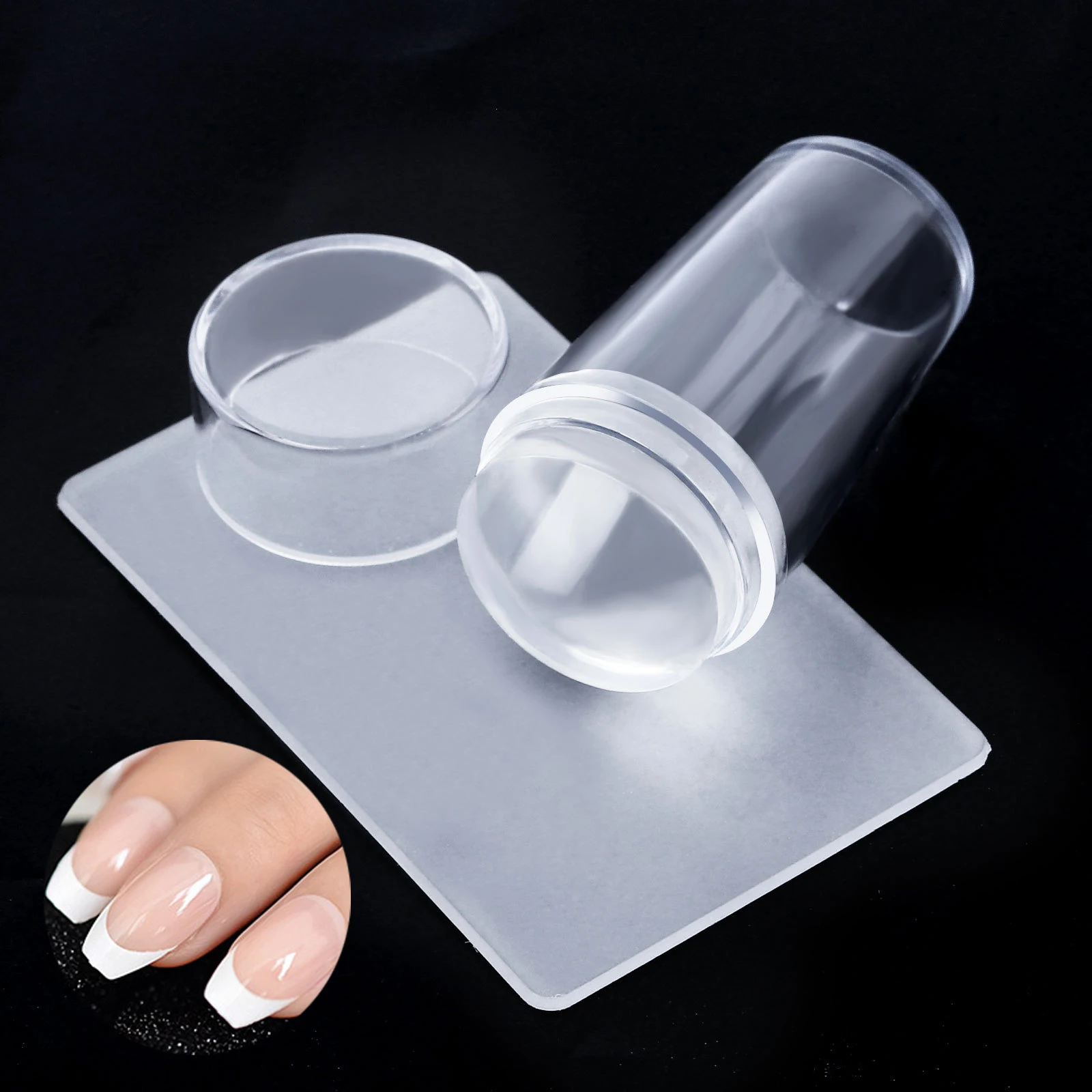 Nail Stamper With Scraper Kits Transparent Silicone Head Nail Stamp For French Nail Art 2.8cm Stencil Manicure Stamping Tool Set