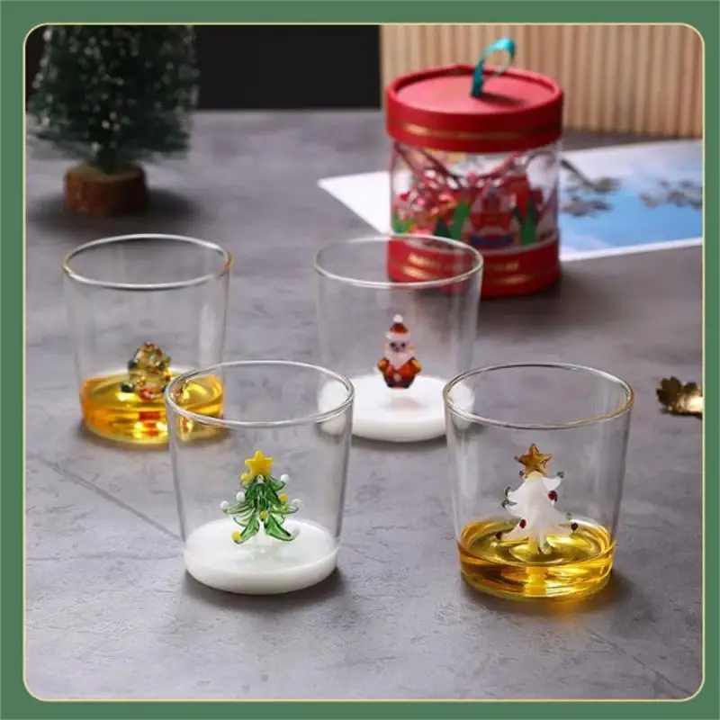 Christmas Tree Glass Cup 3D Shape Glasses Home Cute Snowman Water Coffee Glass Single Layer Cup With Guests Juice Cold Drink Cup