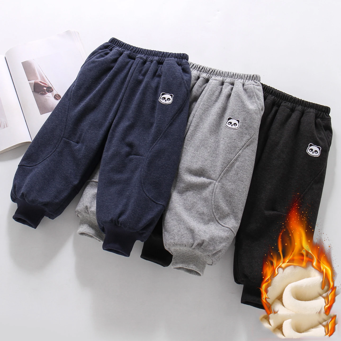 

Toddler Boys Pant Bear Embroidery Plus Fleece Kids Baby Boys Jogger Pant New Winter Loose Elastic Waist Infant Boys Quilted Pant